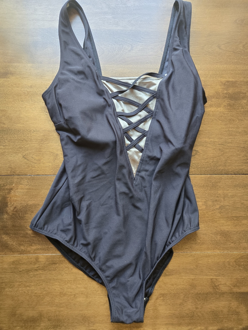 Suit Yourself Black One Piece Swimsuit Size 20W Plunge Lace Up Front